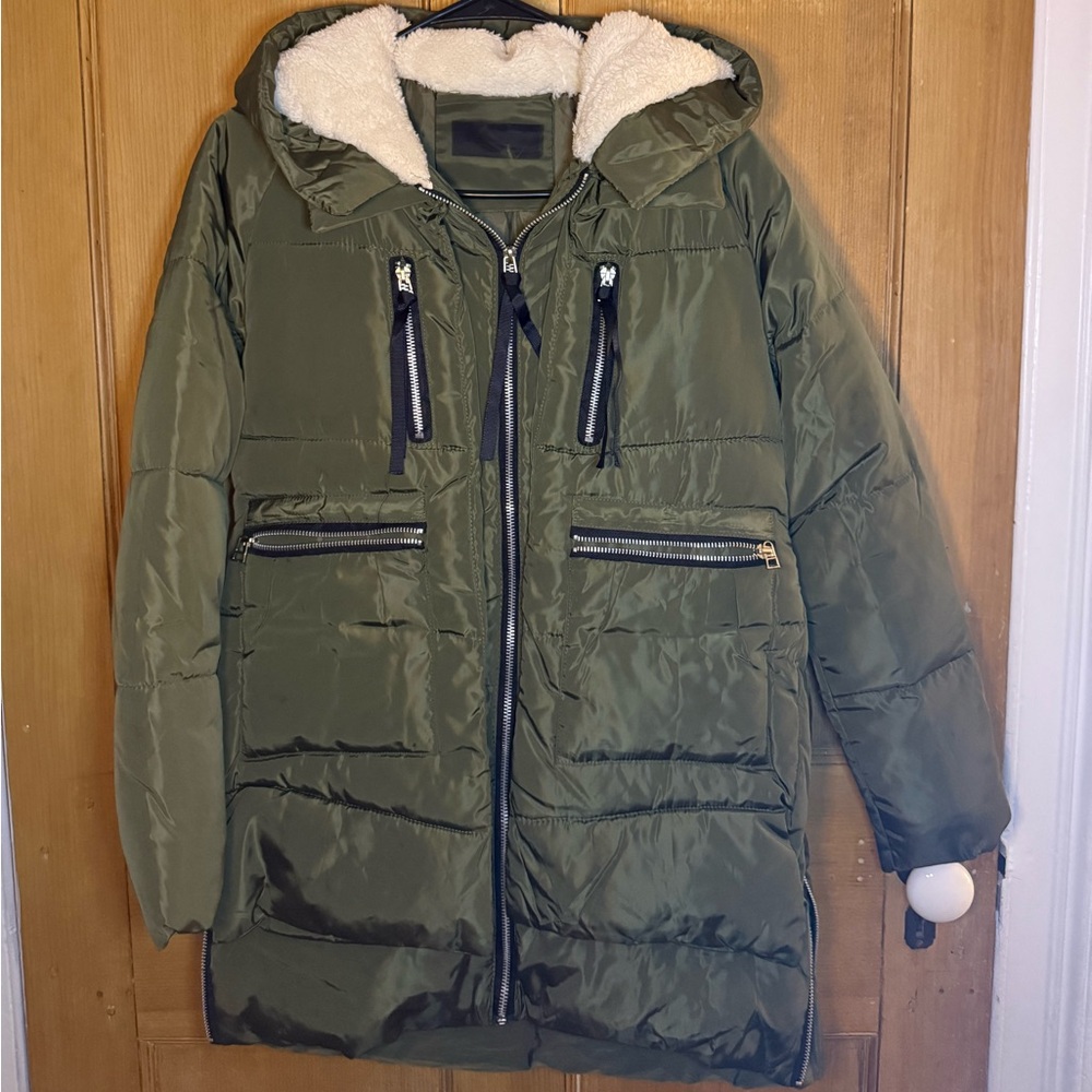 Olive Green Hooded Puffer Jacket